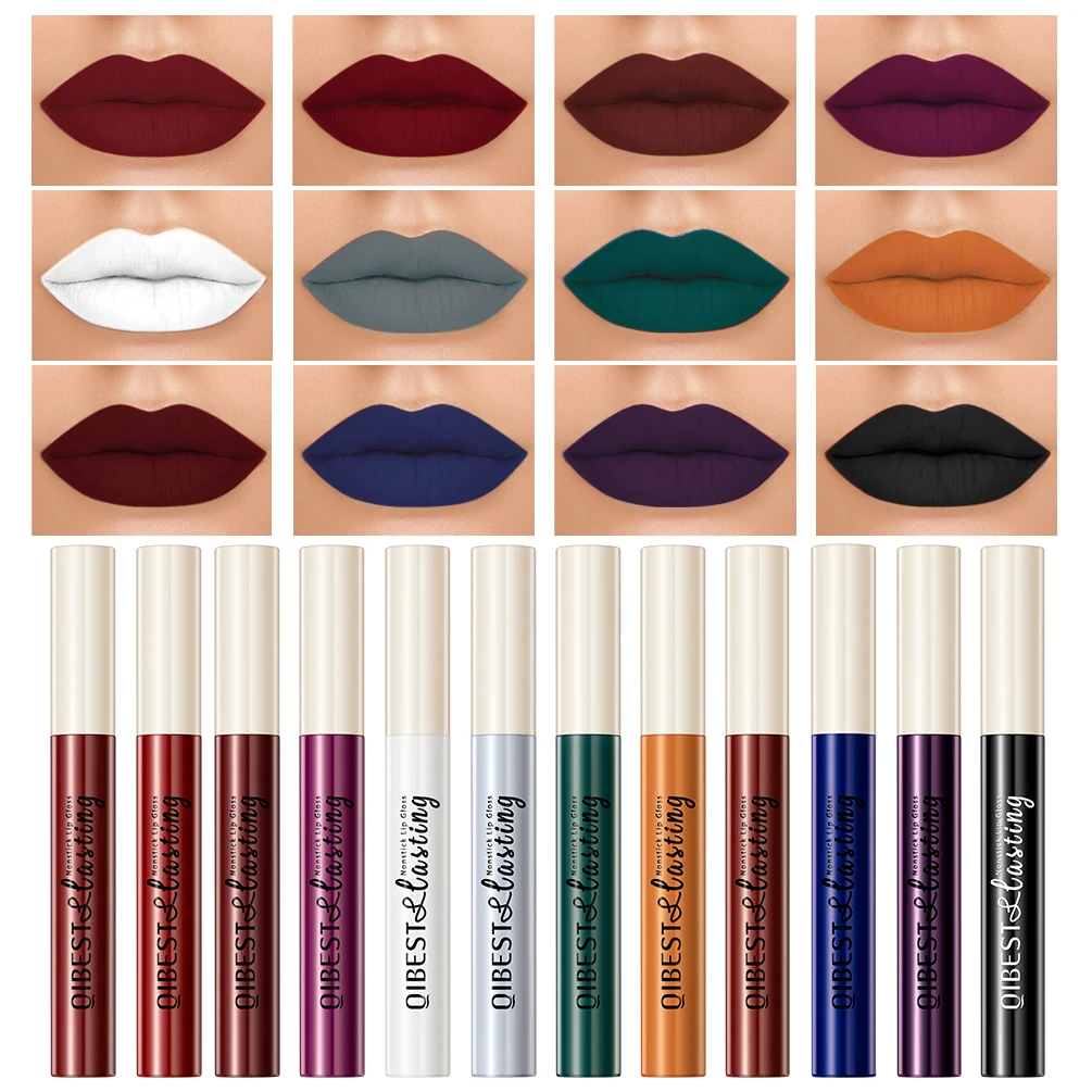 QIBEST 24 Colors Velvet Matte Liquid Lipstick Waterproof Long Lasting Sexy Red Lipgloss Non-Stick Cup Nude Black Lip Tint Makeup