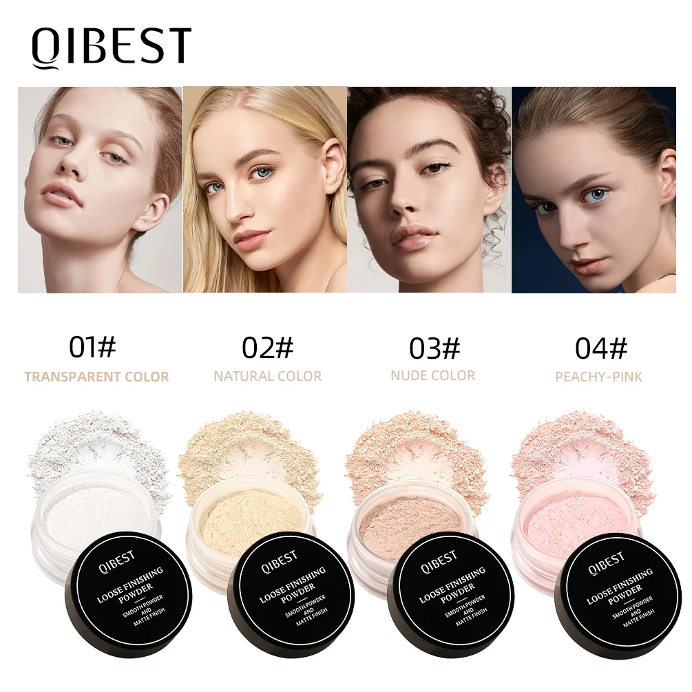 QIBEST Face Loose Powder Translucent Matte Setting Powder Oil-Control Reduce Pores Fine Line Long-Lasting Waterproof Face Makeup