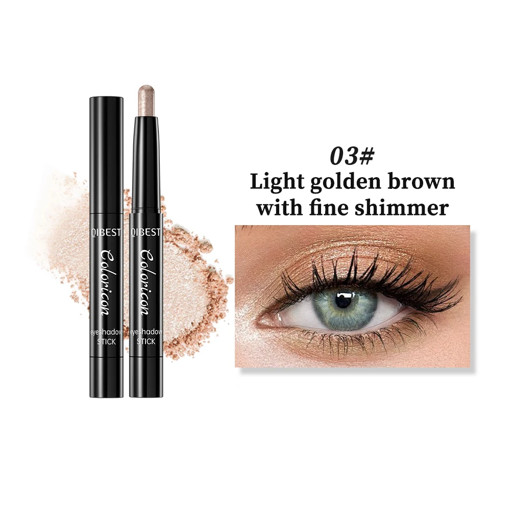 QIBEST Pearlescent Eyeshadow Stick Long Lasting Shimmer Glitter Colorful Eye Shadow Highlighter Women Eyes Makeup Lying Silkworm