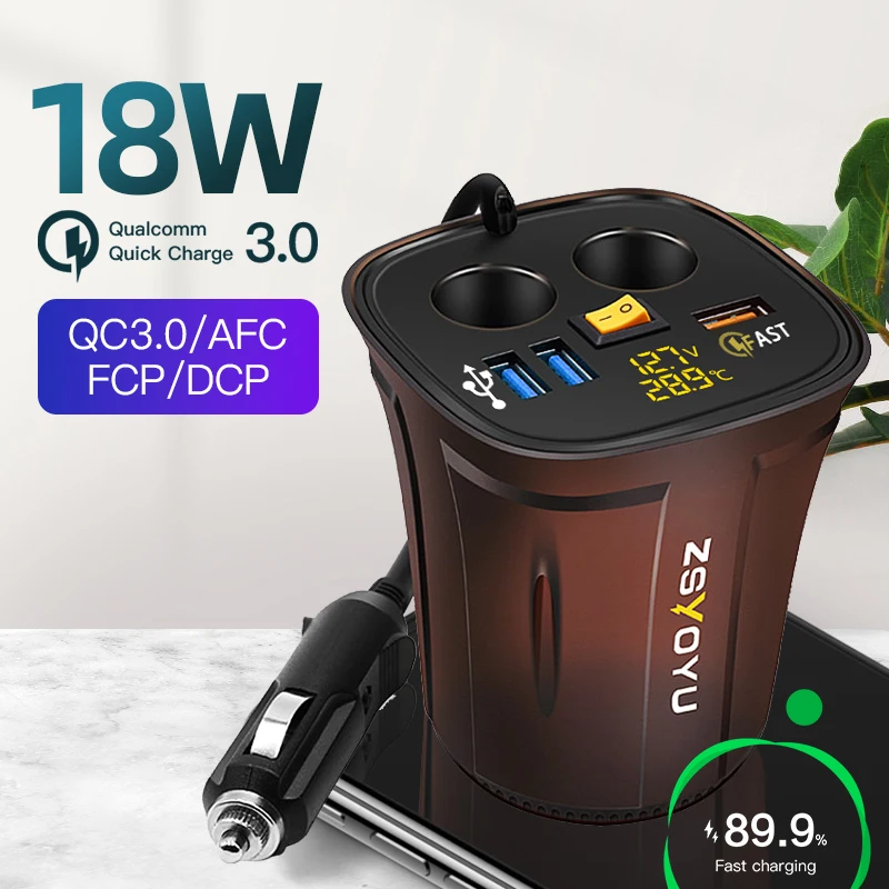 9V 8A Phone Usb 12V Car Charger Cup for iphone samsung huawei Xiaomi Dual Cigarette Lighter Socket Adapter Fast Charger QC 3.0