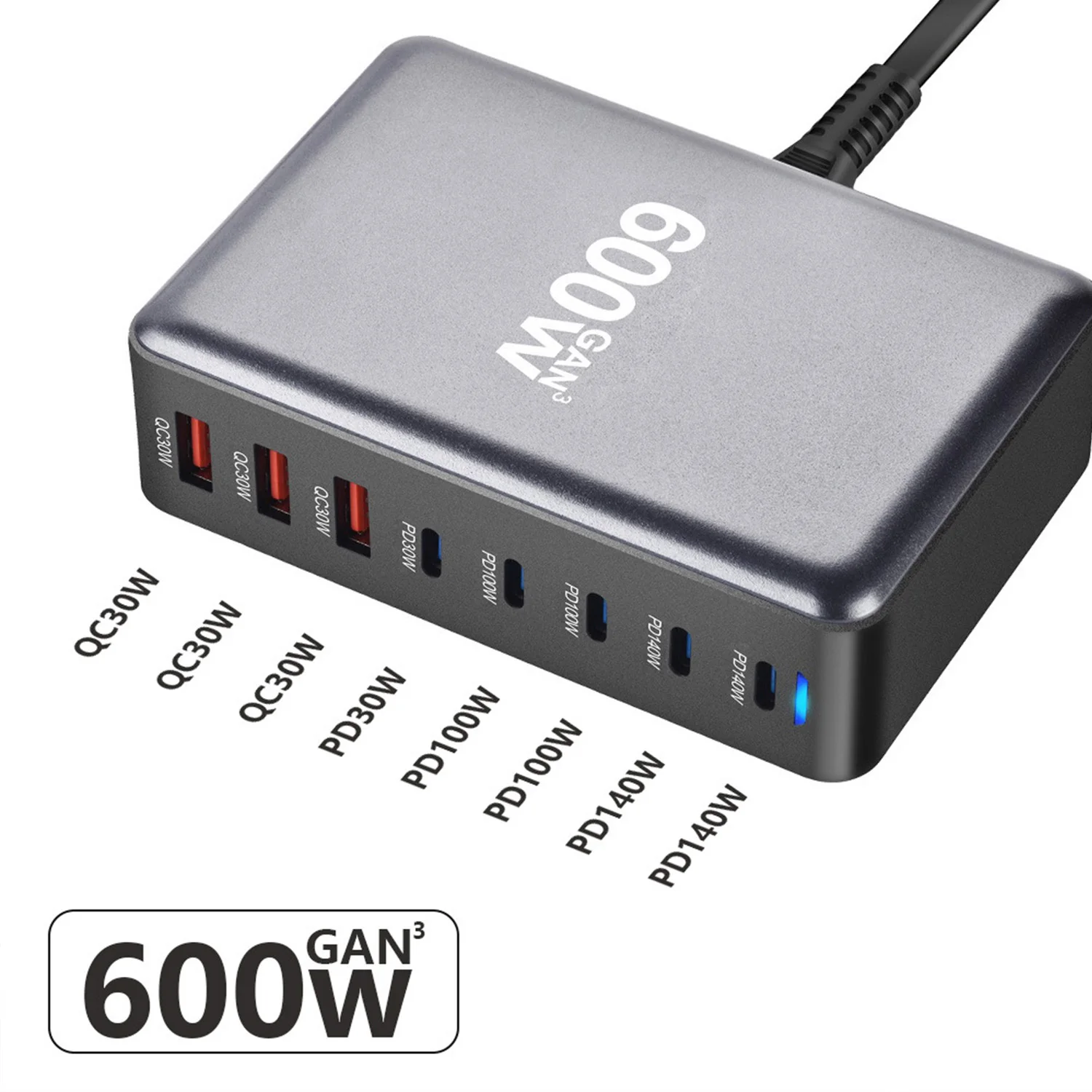 600W GaN PD3.1 Fast Charging USB C Charger Station 8-port USB Type C Adapters for iPhone Samsung Xiaomi Huawei Dropshipping