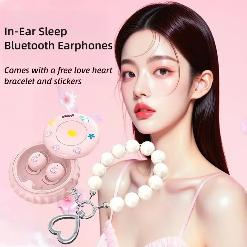 Mini Invisible Sleeping Earbuds Bluetooth 6.0 with Cute Bracelet ENC Noise Canceling Girls Earphones