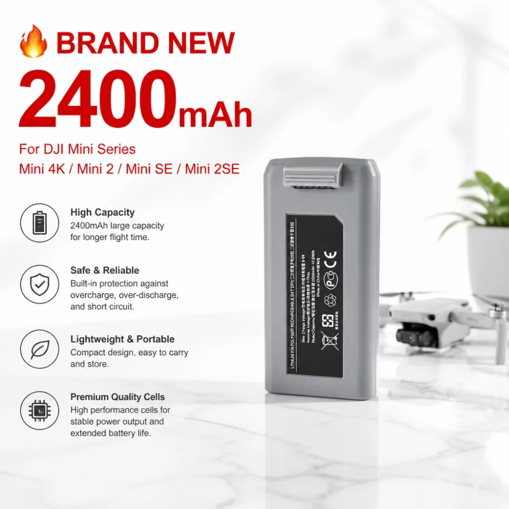 2400mAh Battery for DJI Mini 4K/Mini 2/SE/2SE, 7.7V Li-Po Replacement Accessory, Smart Flight RC Drone Battery
