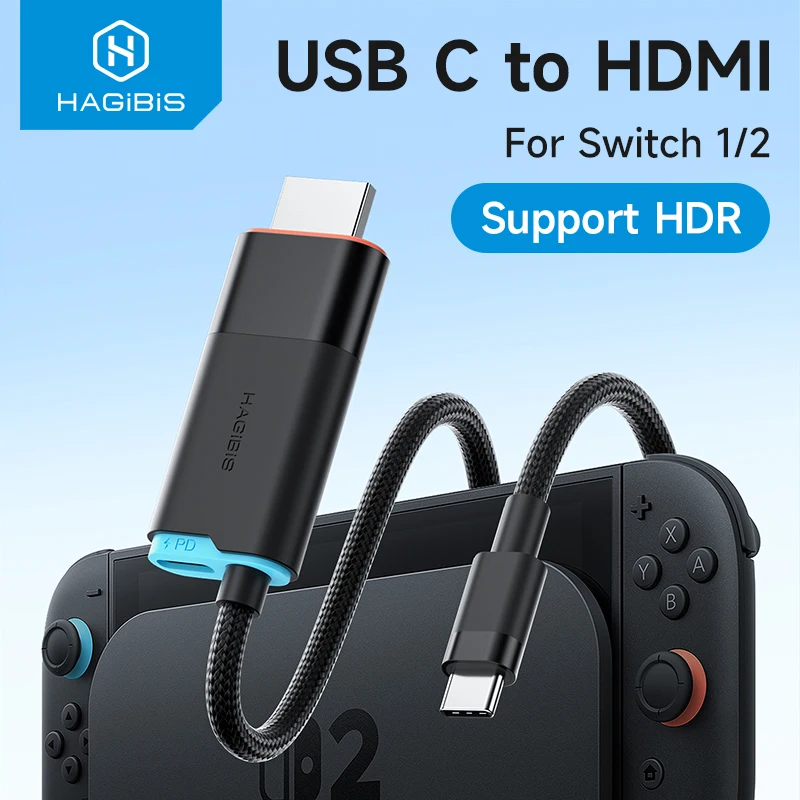 Hagibis Portable TV Dock 4K60Hz USB C to HDMI Docking Station Cable for Switch2 to Monitor 100W PD for Switch 2/OLED Laptop ROG