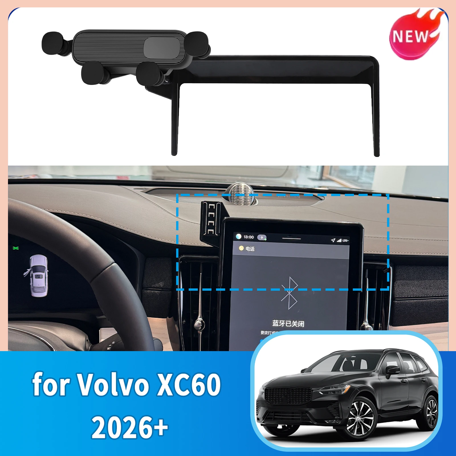 Car Mobile Phone Holder fit for Volvo XC60 2026+ GPS Car Mobile Phone Holder Screen Fixed Wireless Charger Cell Phone Holder