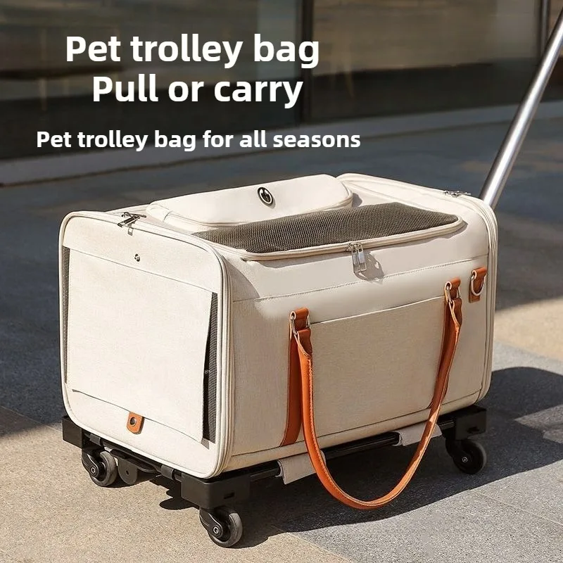 Breathable Pet Carrier with Wheels Foldable Outdoor Travel Cat Trolley Case for Cats and Dogs Large Portable Pet Trolley bag