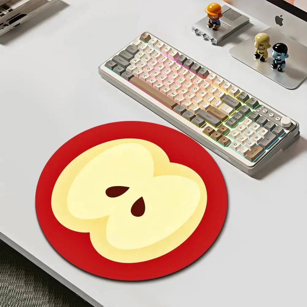 HYBXAXC  Cute Red Apple Slice Minimalist Round  Mouse Pad Non Slip Rubber Desk Mat For Gaming Office Laptop Decor
