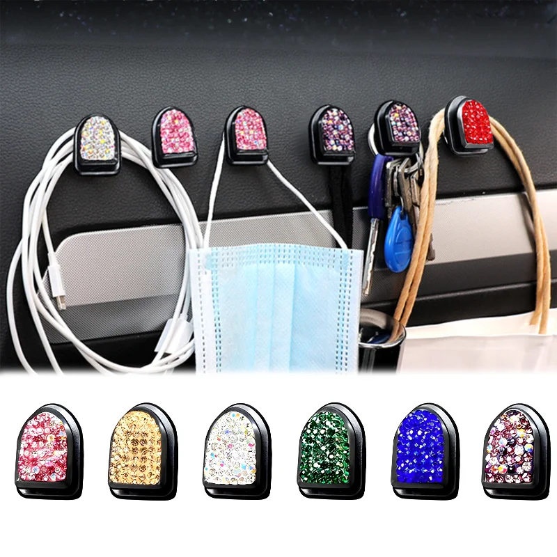 Rhinestone Crystal Hooks Portable Car Hanging Bag Holder Home Ornaments Decor Creative Mini Bling Hook Auto Interior Accessories