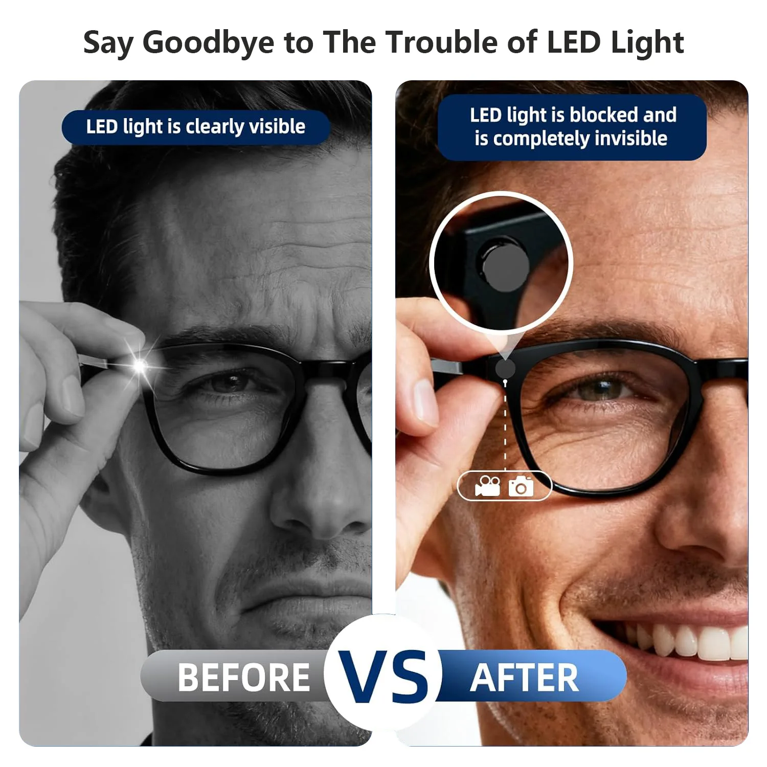 4pcs Led Light Cover for Meta Wayfarer Skyler Headliner Smart Glasses Adjustable Light Blocker Glasses Shade Cover 