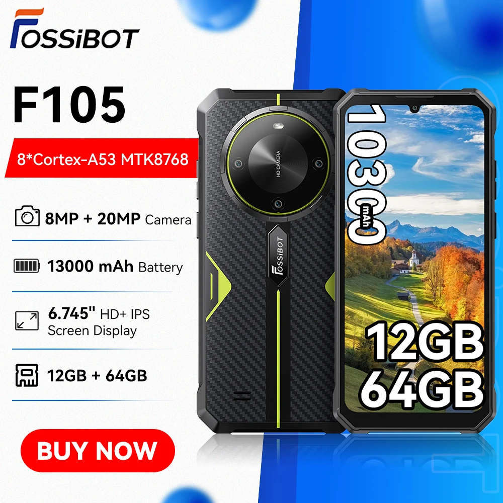 FOSSiBOT F105 Smartphone 10300mAh 4GB+64GB Rugged Smartphone 20MP Camera 6.745