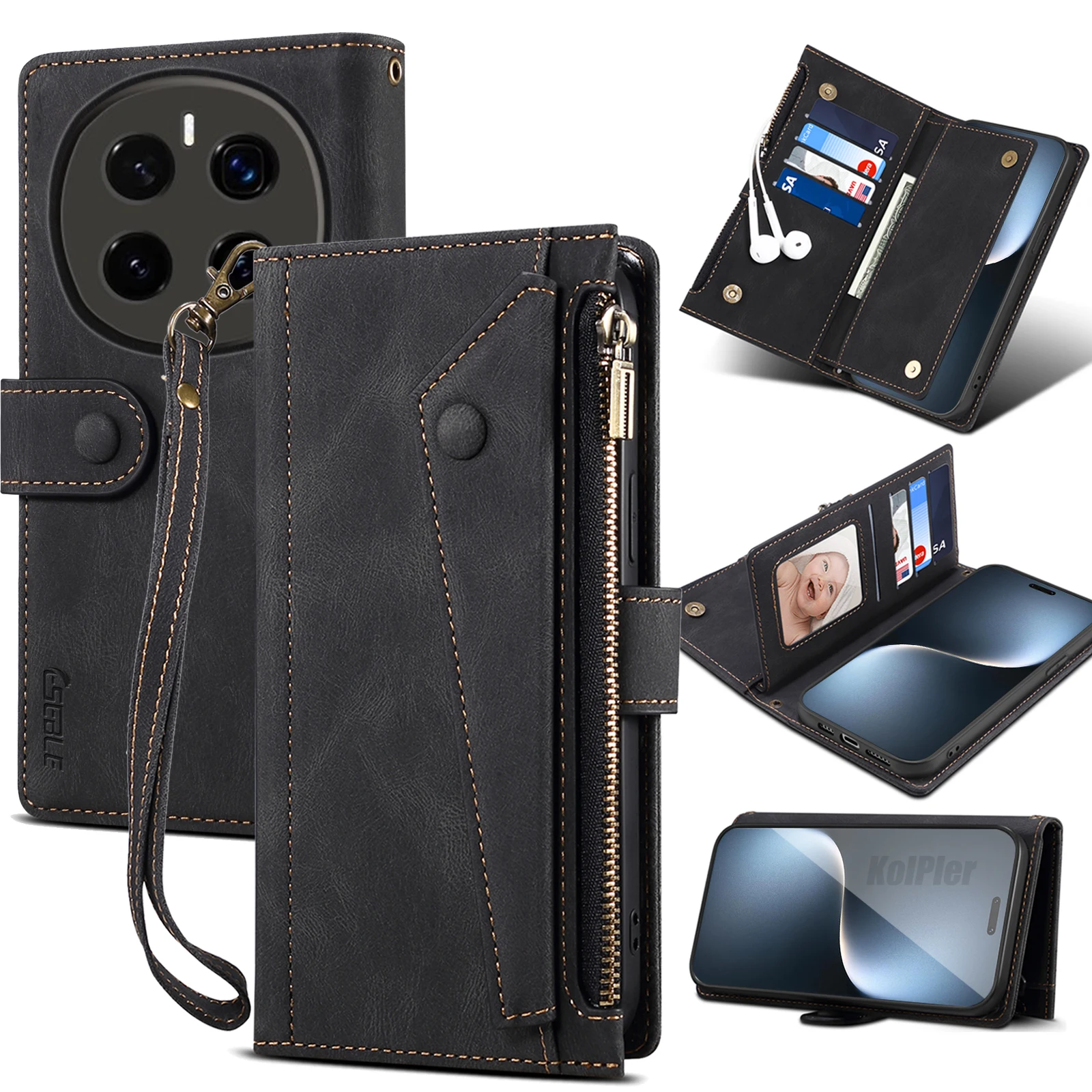 Wallet Flip Leather Case For HONOR MAGIC 7 PRO / MAGIC7 Mobile Phone Case For Rope Luxury Zipper Cover Smartphone Android Fundas