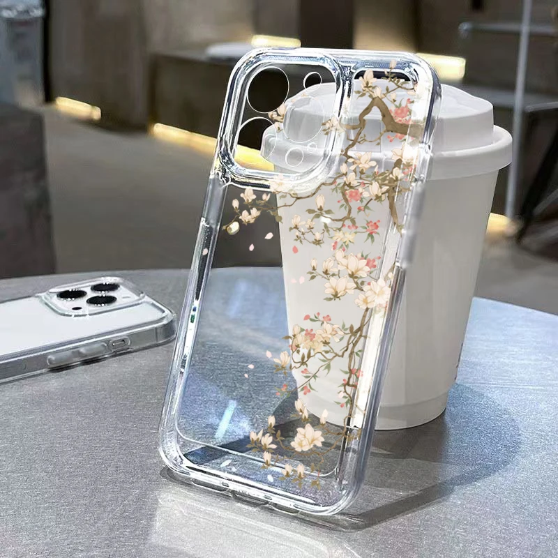 Flower Branch Pattern Transparent Soft Phone Case For Xiaomi Poco X7 X6 X5 M6 F6 Pro F7 Mi 11 Lite 5G 14 13 12 13T 14T 15T Cover