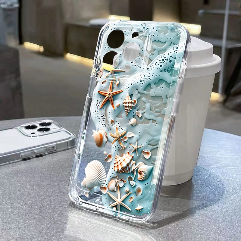 Beach Shell Phone Case for Xiaomi Poco F7 F6 X7 X6 X5 M6 Pro Mi 11 Lite 5G 15T 14T 13T 12T 14 13 12 Transparent TPU Bumper Cover