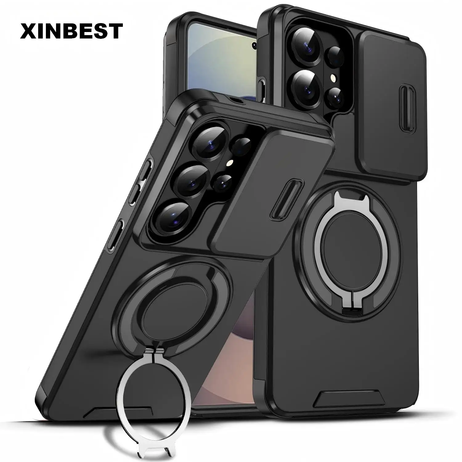 Slide Camera Protection Armor Phone Case For Samsung S26 S25 S24 S23 S22 S21 Plus 5G Ultra Metal Kickstand Magnetic Phone Cover