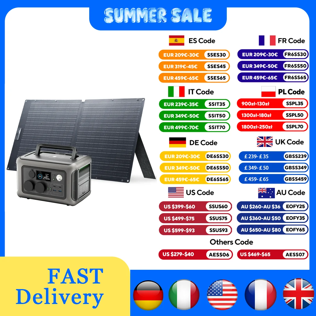 ALLPOWERS R600 Solar Generator 299Wh 600W Power Station & Foldable Solar Panel SE100 100W 2X100W solar Charger for Camping RV