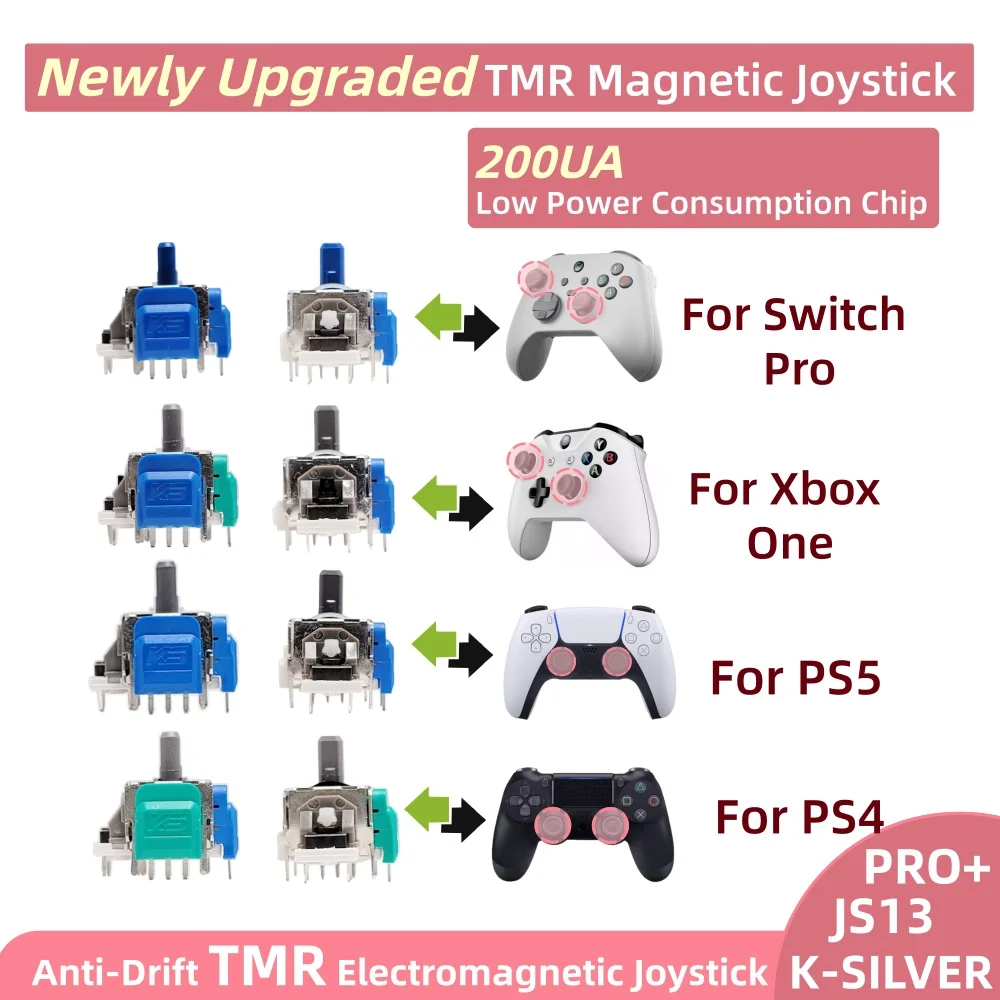 2/4/10pcs K-SILVER JS13 PRO+ TMR Joystick for PS5 PS4 Switch Pro Xbox One Series Anti-Drift Electromagnetic 3D Analog ThumbStick
