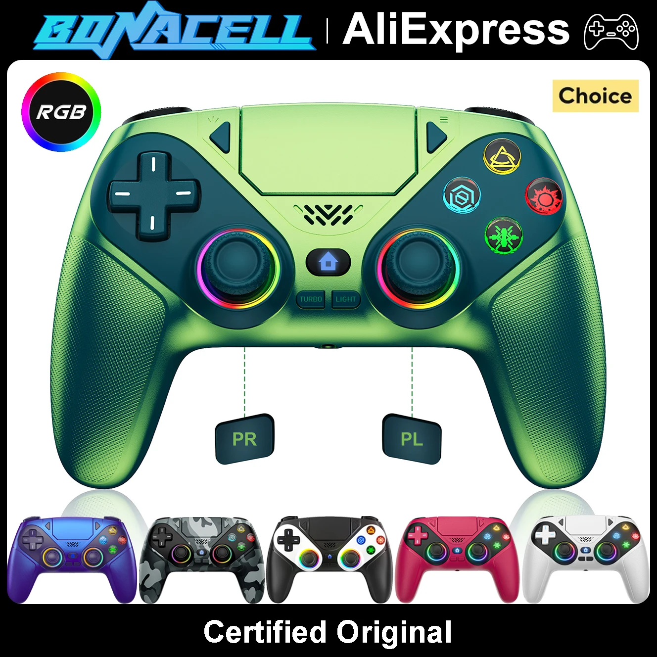 Controller For PS5/PlayStation 5 Pro/Slim/PC Wireless Gamepads RGB Hall Effect No Drift Game Joystick W/Dual Vibrate Marco/Turbo