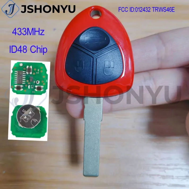 JsHonYu 012432 TRWS46E 433MHz ID48 Chip 3 Button Remote Key Fob Replacement for Ferrari F430 458 Italia FF