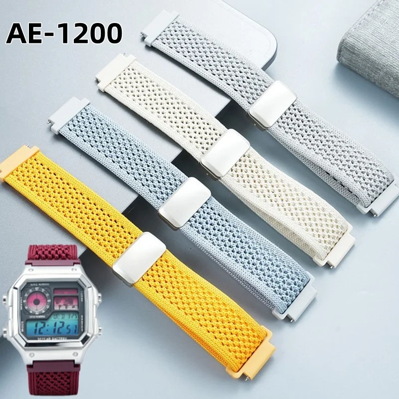 For Casio AE1200 AE1300 Watch Strap New Knitted Breathable Magnetic Buckle AE-1200 Sport Wristband Summer Hole Replacement Strap
