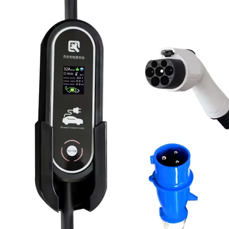 GBT Electric Car 7 KW 32 a Charging Box Portable EV Charger 10 Meters Cable with Color Screen 220v