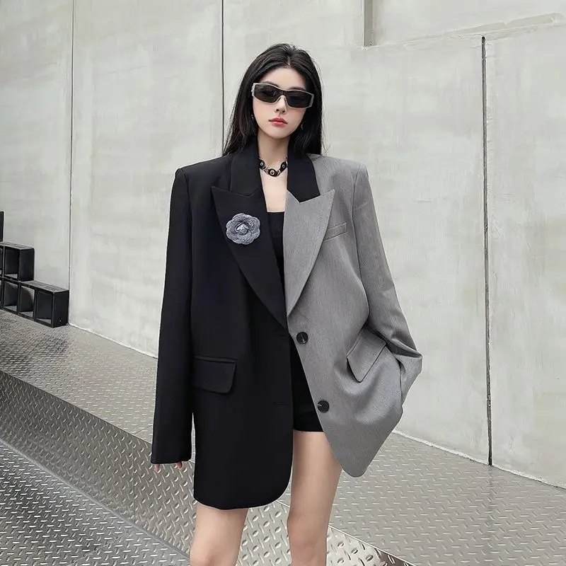 Women's Spring Autumn Blouse Jacket Suit Patchwork Irregular Niche Design Simple Premium Design Comfortable Casual Soft Brand