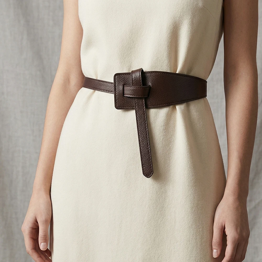 Fashion Design Clothing Accessories Women's Knotted Belt Soft PU Leather Long Belt Wide Belt High Quality Jacket Corset Belts
