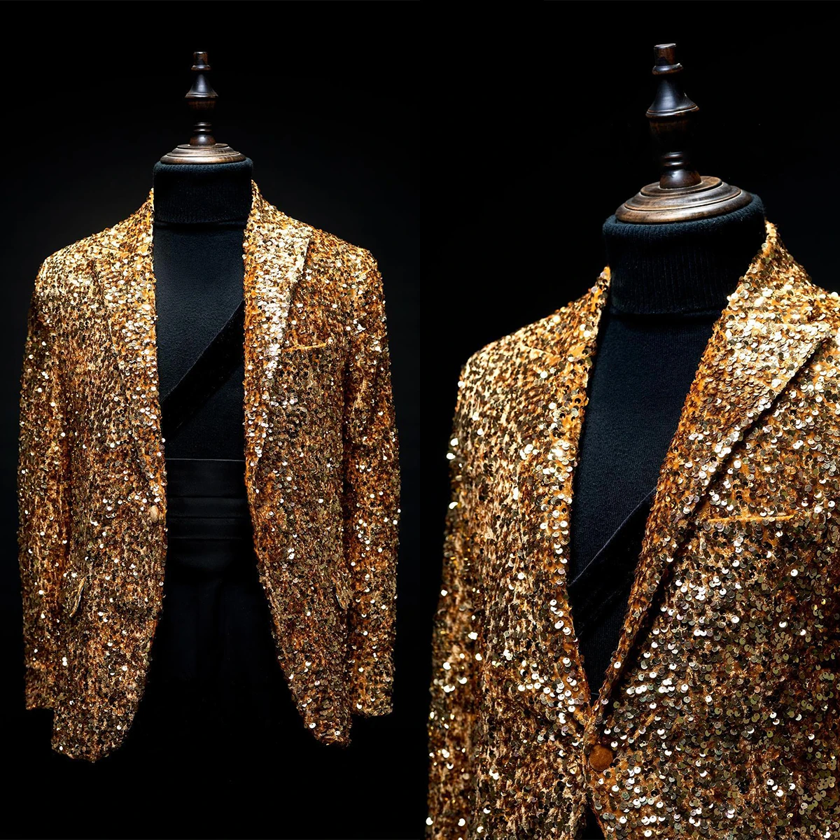 Luxury Shiny Golden Sequins Blazer Bling Glitter Men Peaked Lapel Tuxedo For Wedding Party Stage Costume Only One Jacket