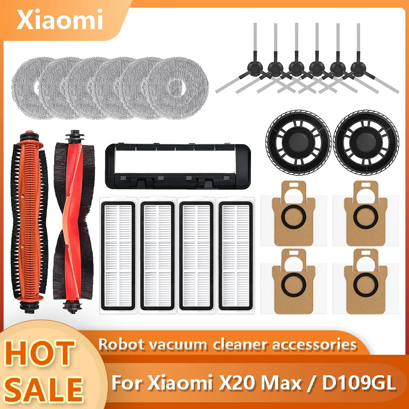 For Xiaomi X20 Max / D109GL Robot Vacuum Parts Main Brush Side Brush Hepa Filter Mop Cloth Dust Bag Replacement Accessories