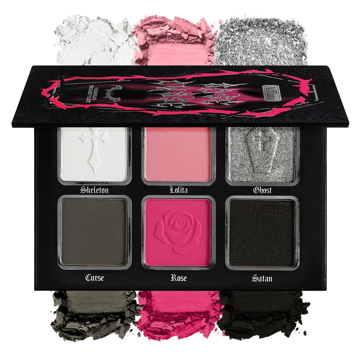 Goth Eyeshadow Palette 6 Color ,Black White Blue Pink Red Green Eyes for Halloween Makeup , High-Pigment Face Paint, Cosplay
