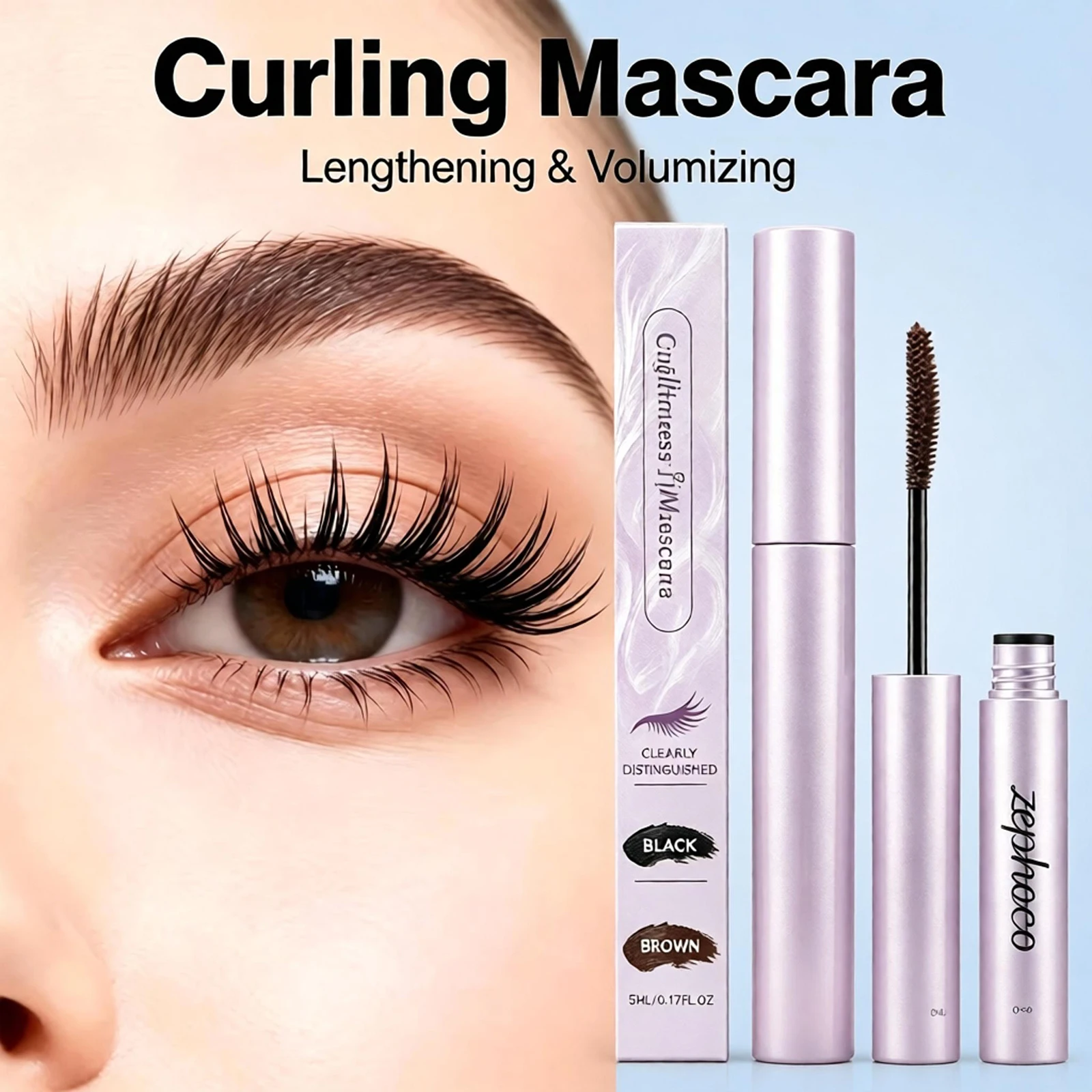 Curling Mascara Cream 3D Stereo Waterproof and Sweatproof Smudge Lengthening Mascara Quick-Drying Black Brown Mascara Eye Makeup