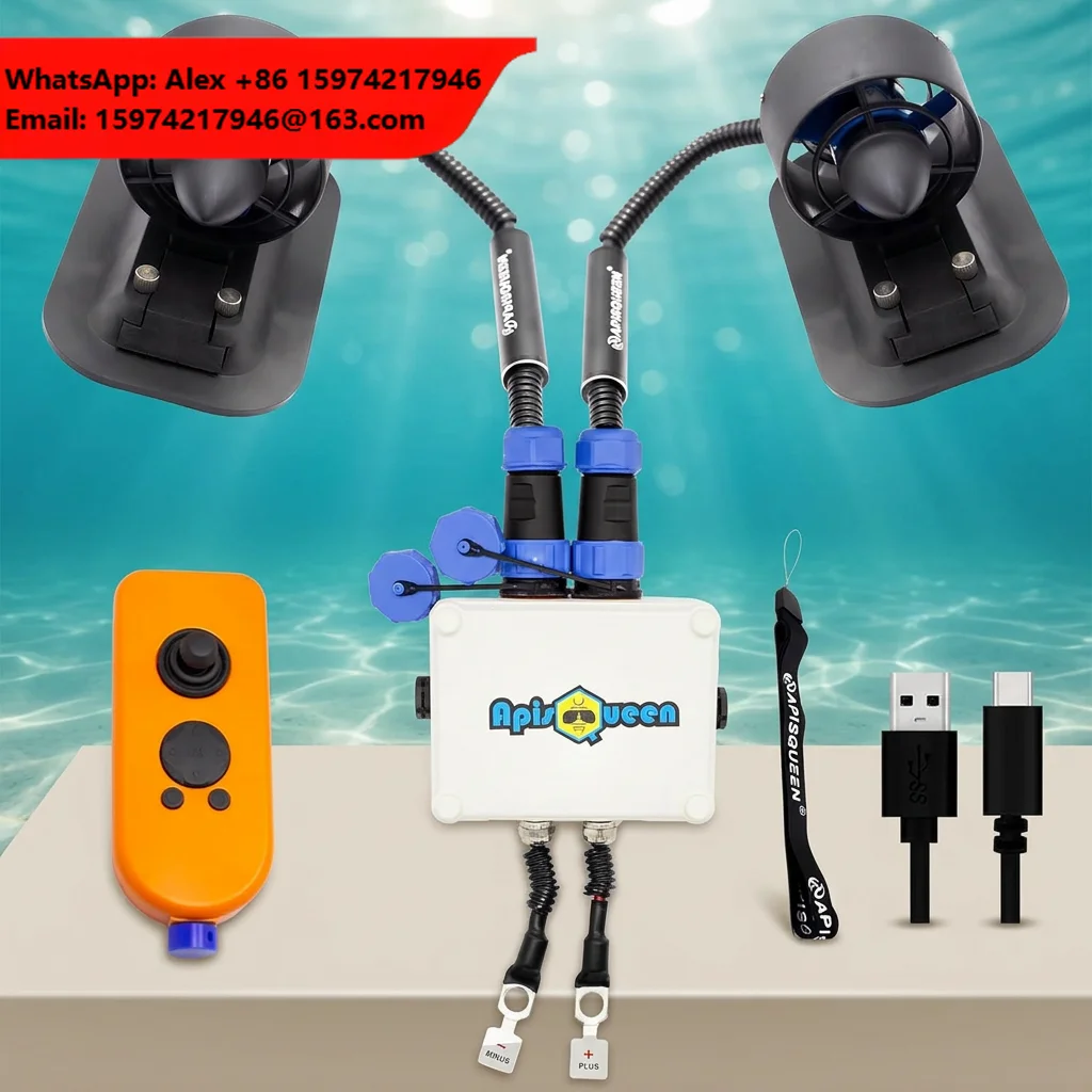 APISQUEEN 3.4Kg Thrust 300W 12V U2 Set Underwater Thruster Mini Electric Motor For Fishing Canoe Small Watercraft Baitboat