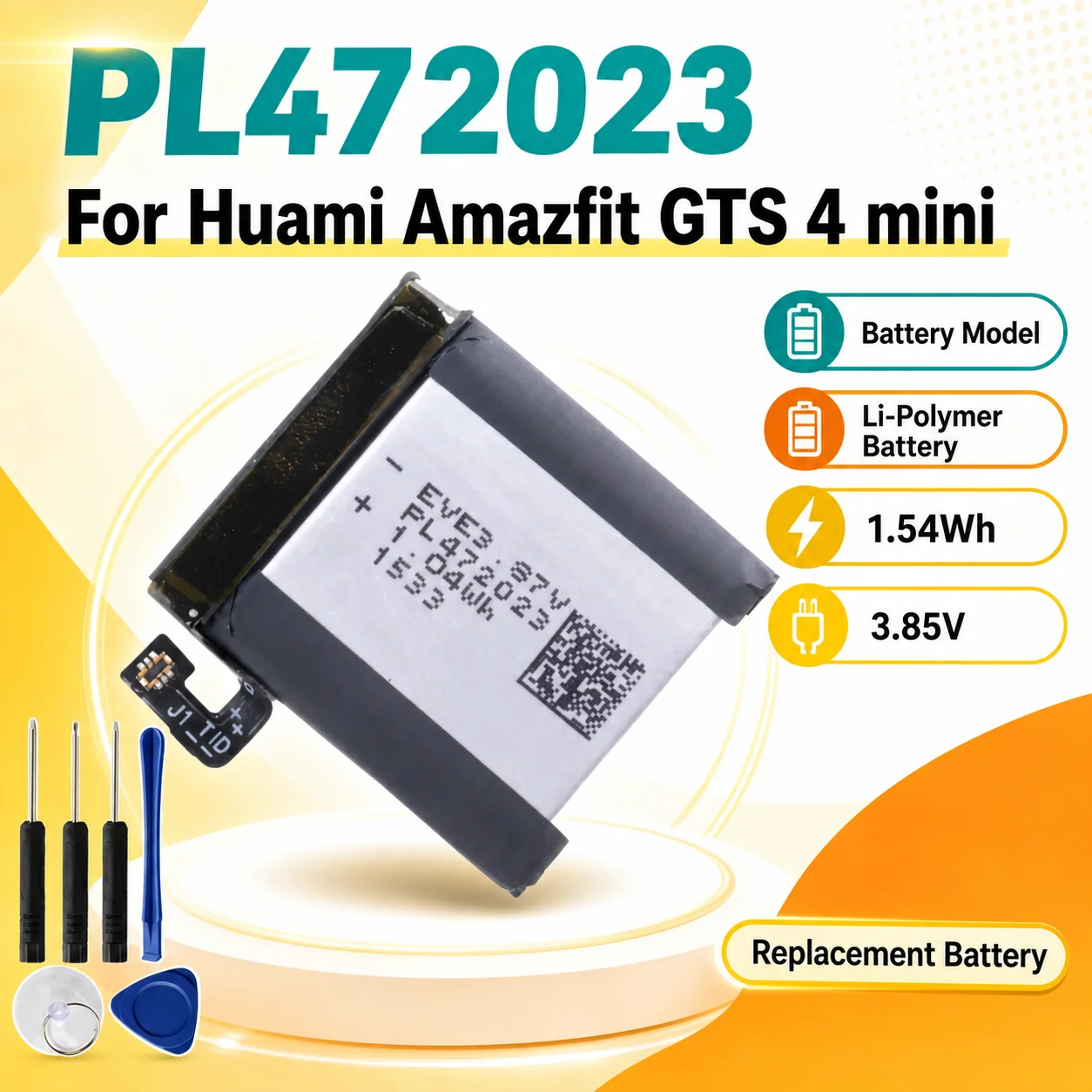 Smart Watch Replacement Battery PL472023 270mAh for Huami Amazfit GTS 4 Mini Battery Repair with Free Tool Kit