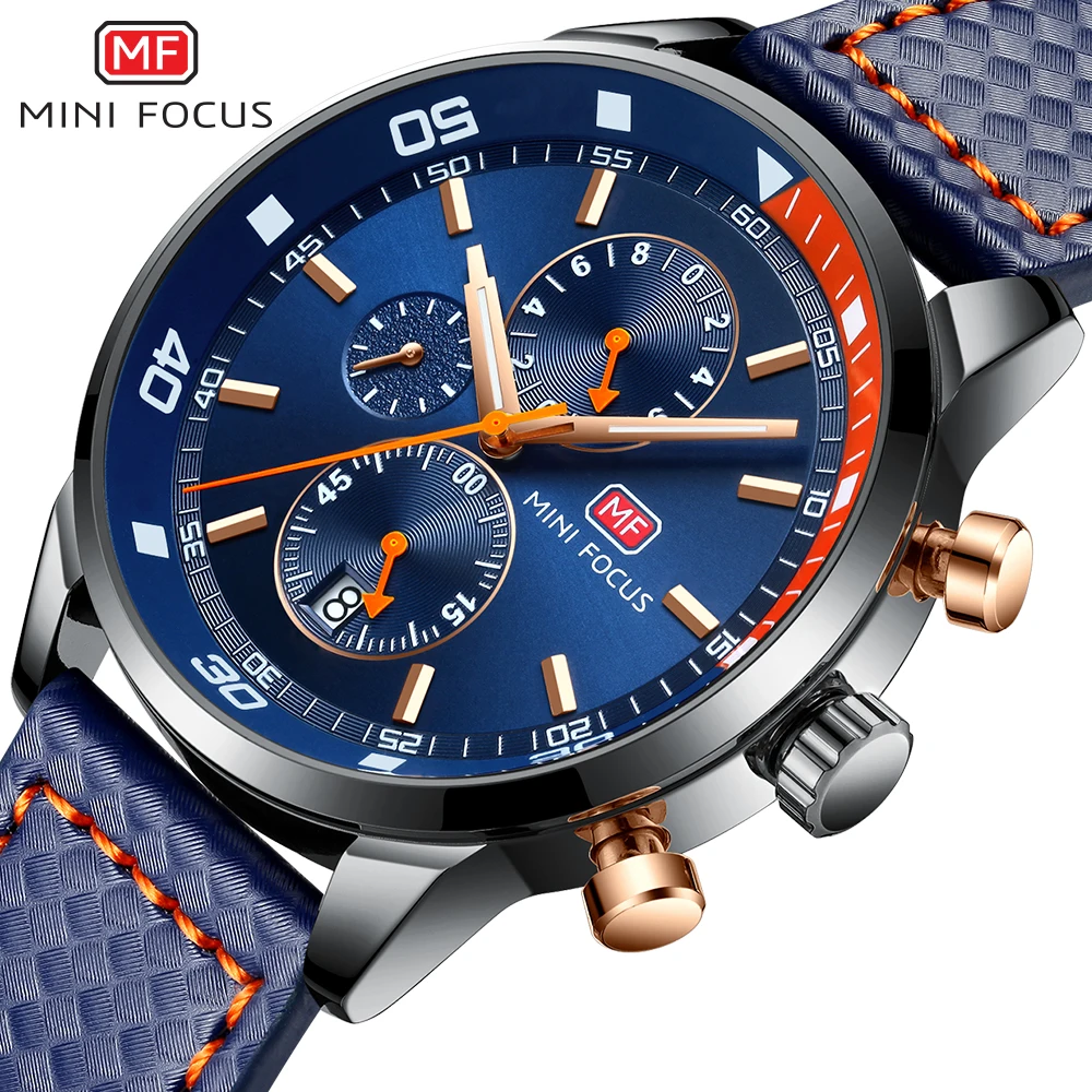 MINI FOCUS Men's Sports Quartz Watches with Orange Silicone Strap Chronograph Fashion Waterproof Wristwatch with Calend