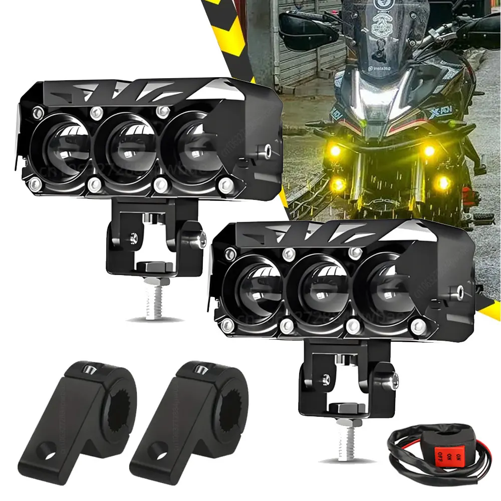 Motorcycle LED Signal Spotlight Dual Color Hi/Low Beam Lens Headlight Driving Light Fog Lamps for Car Trucks SUV UTV 12V 24V HID