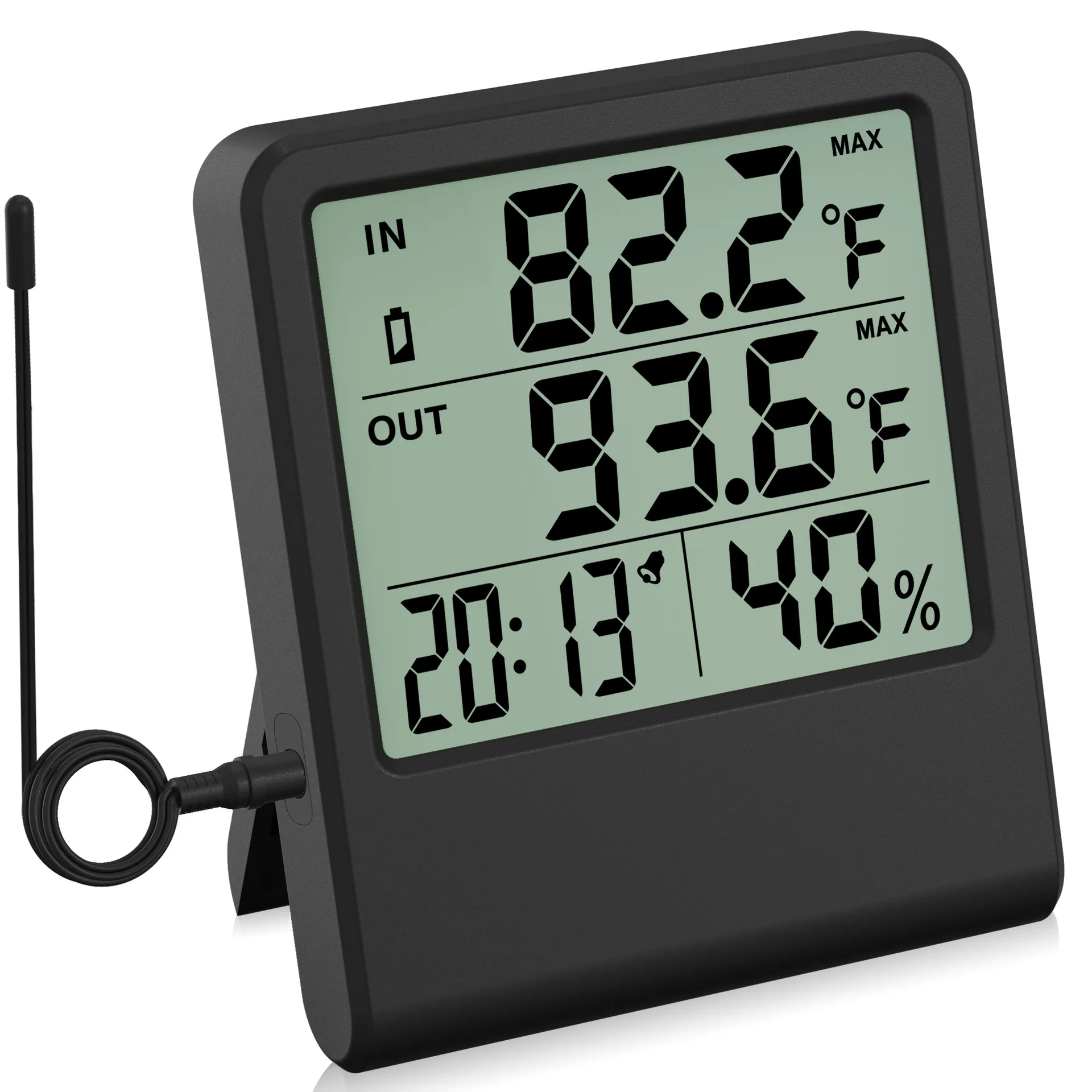 Large Screen Digital Thermometer Magnetic Stand Dual Temp Display Indoor Outdoor Temperature Humidity Monitor Meter with Sensor