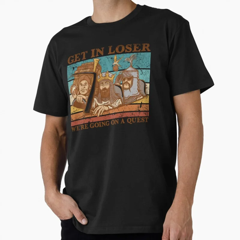 We're Going on a Quest 80s British comedy Monty Python Funny Gift T shirt for men Large size Tops 100% cotton printed clothes
