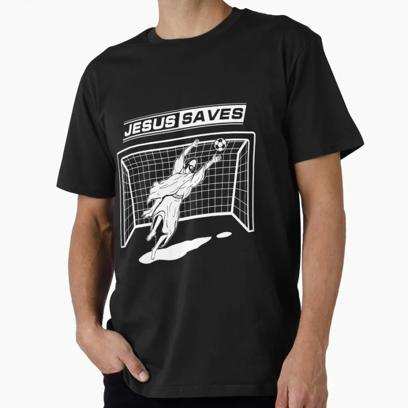 Jesus Saves Christ Soccer Goalie Funny Football Gift T shirt for Soccer Sport Short sleeve Graphic clothes US Size Tops S-6XL