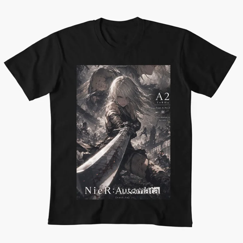 2B NieR Automata Yorh No. 2 Type B Anime T-shirt for Gamer 0607 Waifu Girl Cyber Punk Graphic Clothes Y2K Tee US Size Tops S-6XL