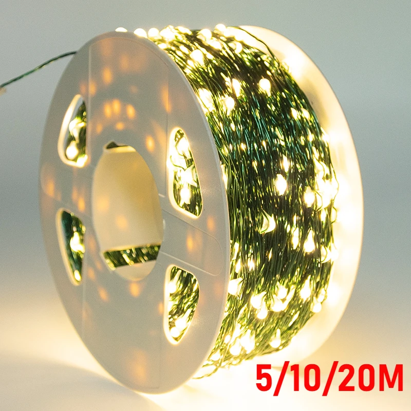 5M/10M/20M LED Copper Wire String Lights 8-mode USB Fairy Lights Garland Lamps for Festival Wedding Party Outdoor Christmas