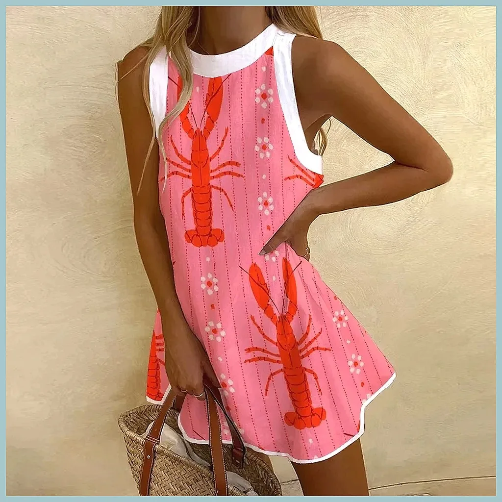 Women's Pineapple Print Sleeveless Dress - Casual Beach Vacation Party Dress for Summer