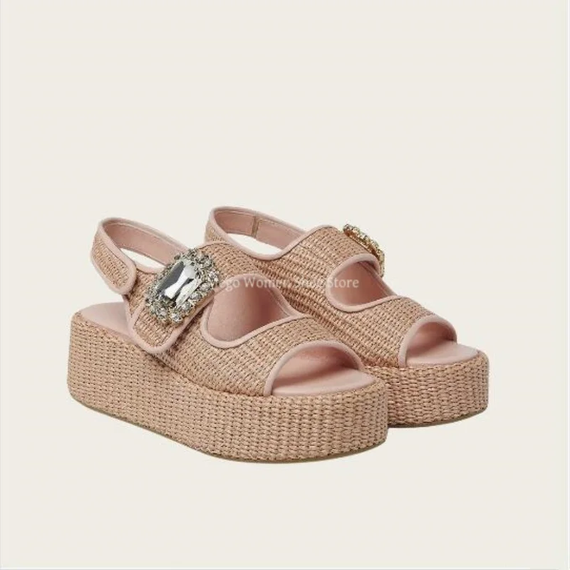 Hemp Woven Thick Soled Sandals for Women 4-Strand Circular Knitting with Precision Cutting and Hand Weaving Shoes Beach Shoe