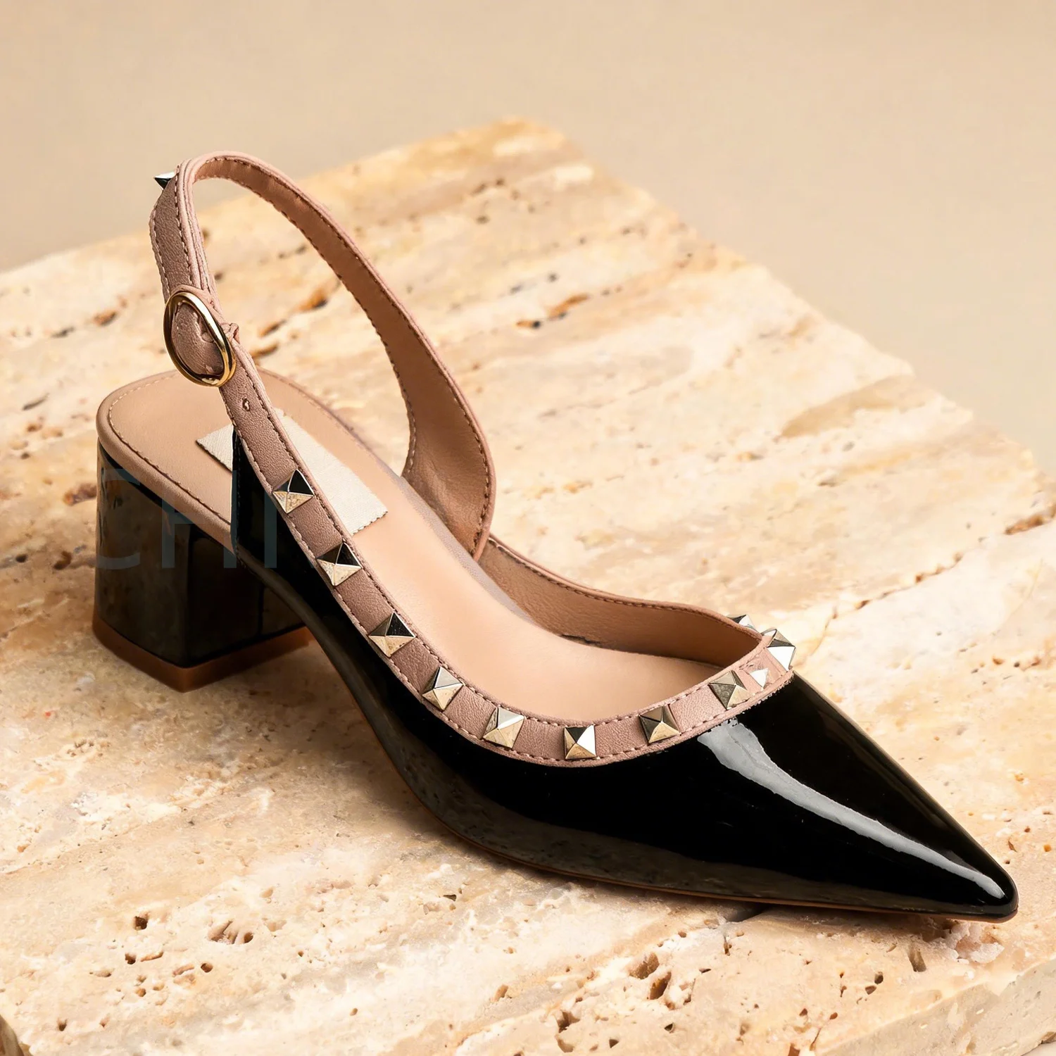 【Measure Your Feet Length Before Order】Luxry Designer Women Block High Heels Sandals Rivets Fashion Party Dress Shoes 121-CHC-33