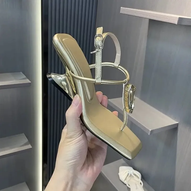 Women's Sandals Designer Jewel One Strap Sandals Summer Square Toe Clip-Toe High Heel Sandals Fashion Non-Slip Heel Women Shoes