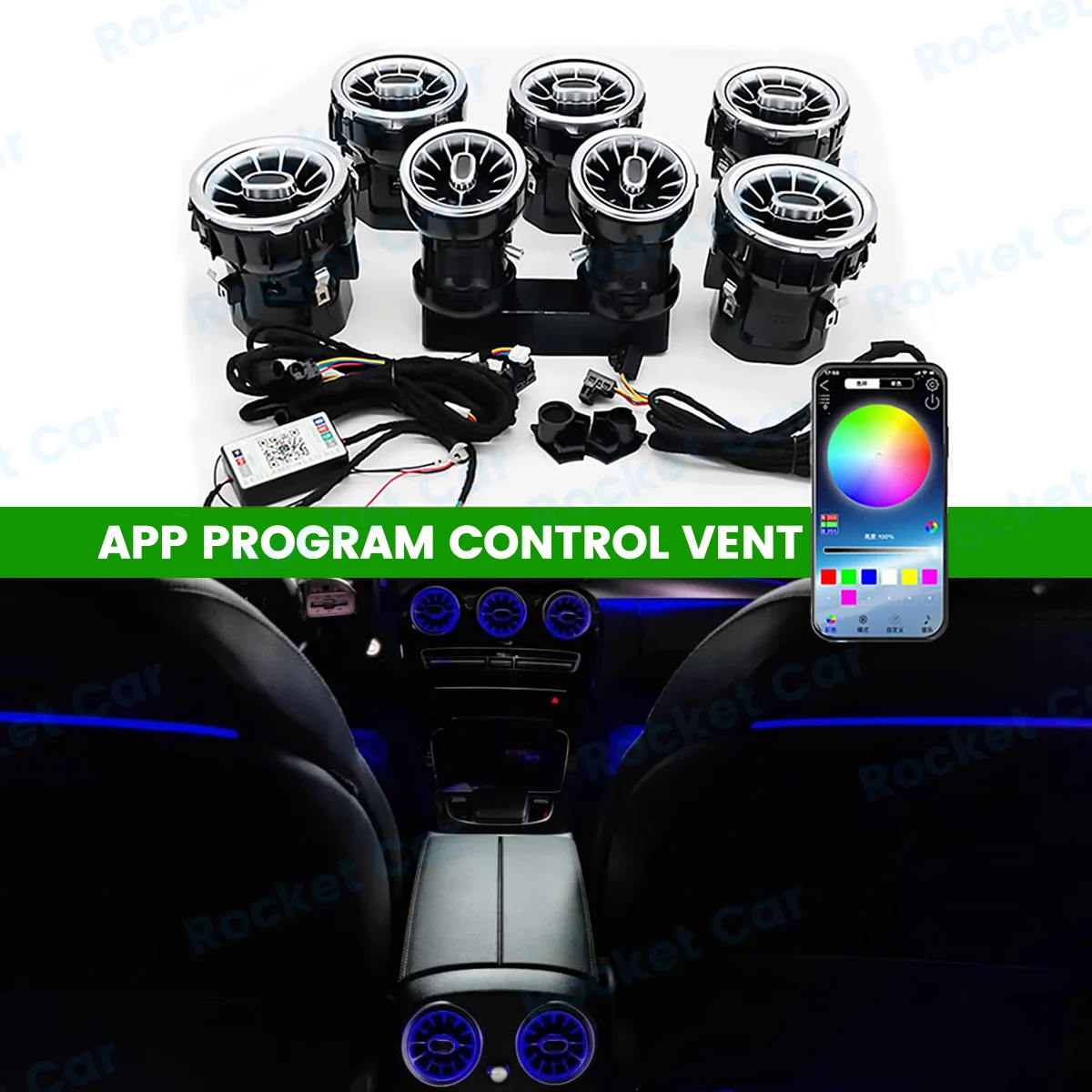 256 Colors LED Vent APP Controls For Mercedes Benz W205 W213 X253 W177 W118 W117 W176 X156 W222 RGB Turbo Air Outlet Nozzle Lamp