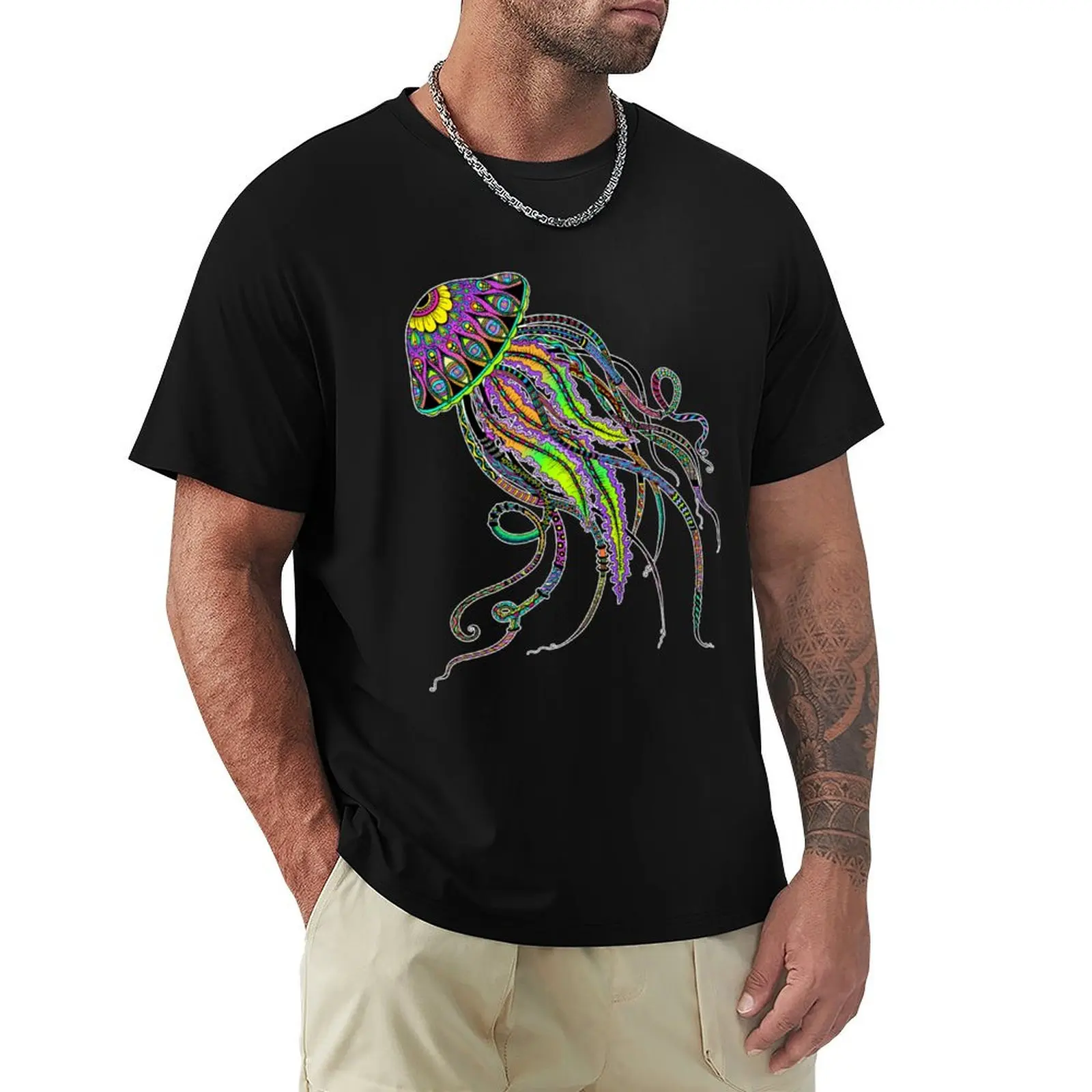 Electric Jellyfish T-Shirt Big and Tall Casual T-Shirt