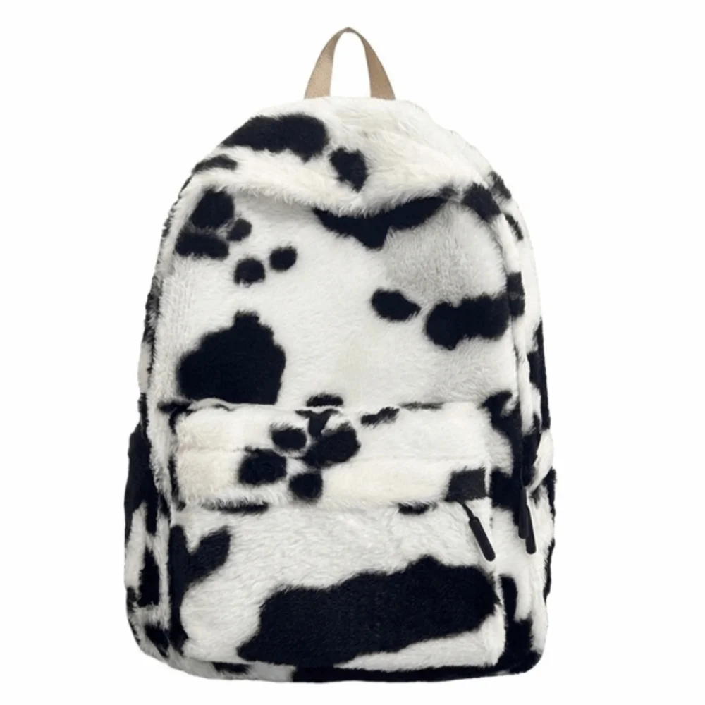Plush Leopard Print Backpack Harajuku Ulzzang Students School Bag Adjustable Shoulder Straps College Style Students Daypack Kids