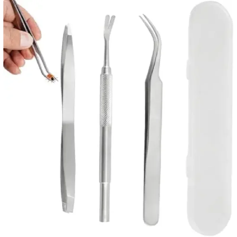 1Set Portable Tick Removal Tweezers Professional Painless Tick Remover Tool for Dogs Cats Pets Human Tick Extractor Accessories
