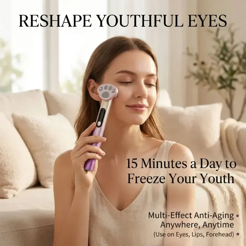LED Photon Therapy Eye Beauty Pen Electric Eye Massager Microcurrent Anti-Wrinkle Reduce Eye Bags Puffiness Skin Care Tool