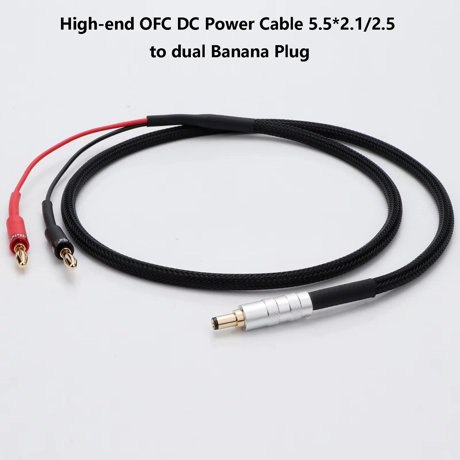 Premium OFC DC Power Cable 5.5x2.1mm & 5.5x2.5mm to Dual Banana Plugs - High-Purity Copper Upgrade Cord for Hi-Fi DAC, Amplifier