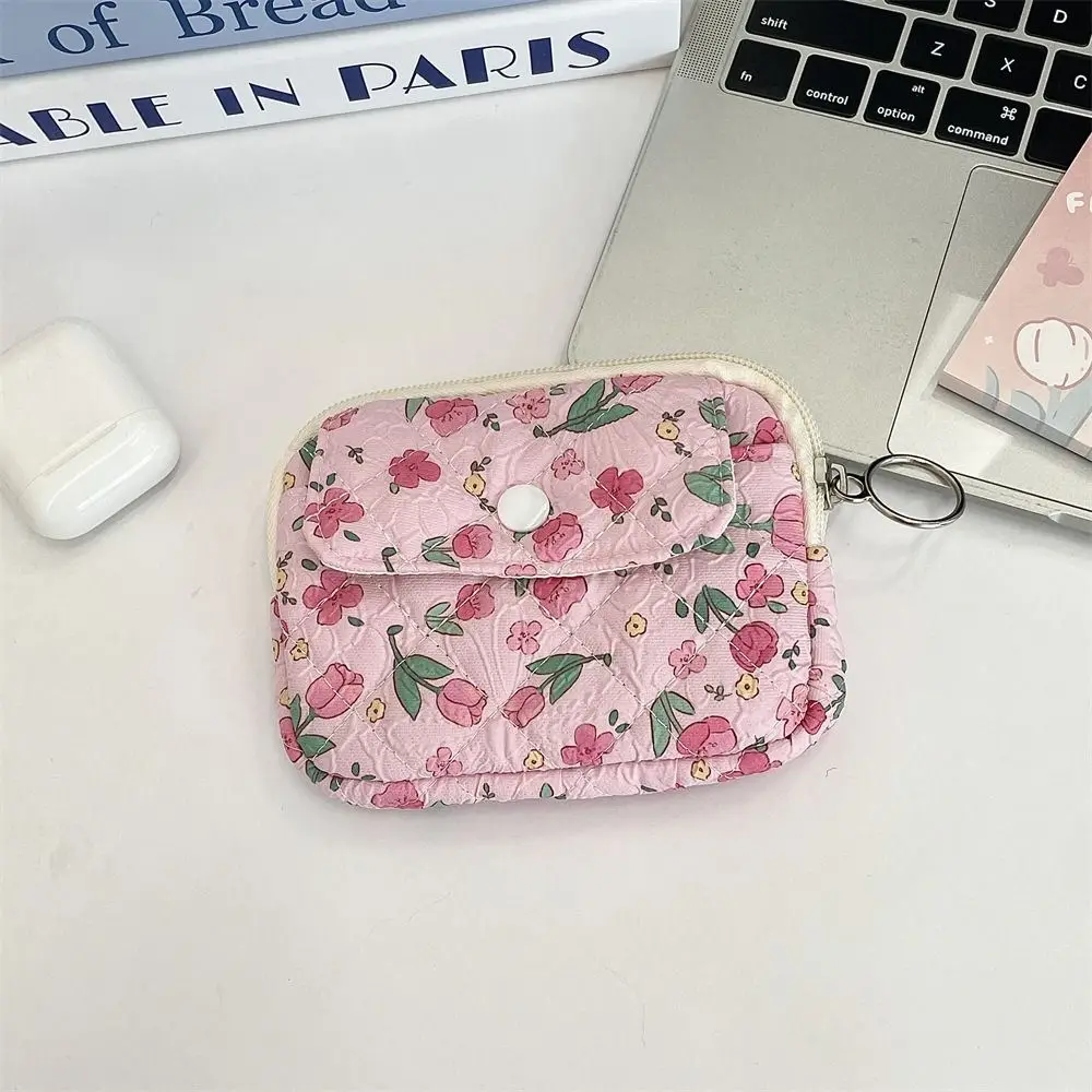 Flower Floral Coin Purse Pinted Korean Style Small Makeup Lipstick Bag Large Capacity Card Holder Mini Canvas Storage Bag